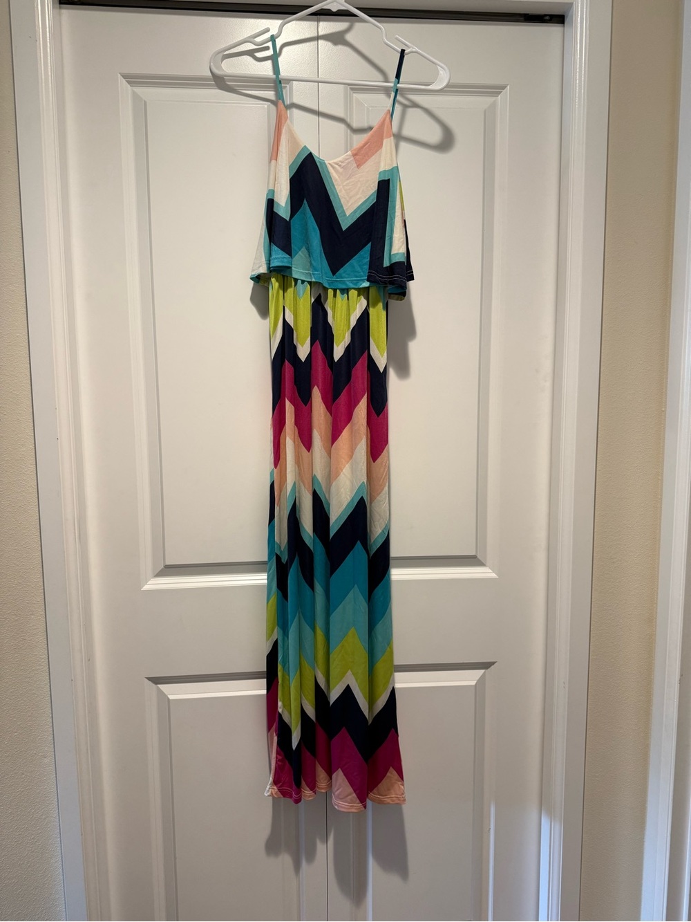 Source Unknown Multicolor Chevron Maxi Dress - Teal, Navy, Pink